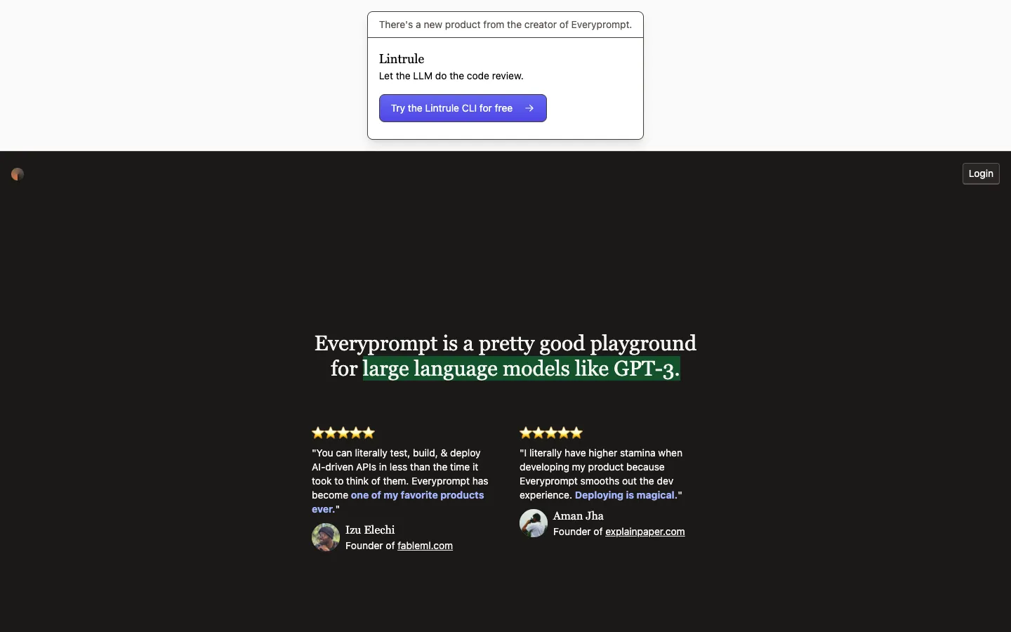 Screenshot of the Everyprompt homepage
