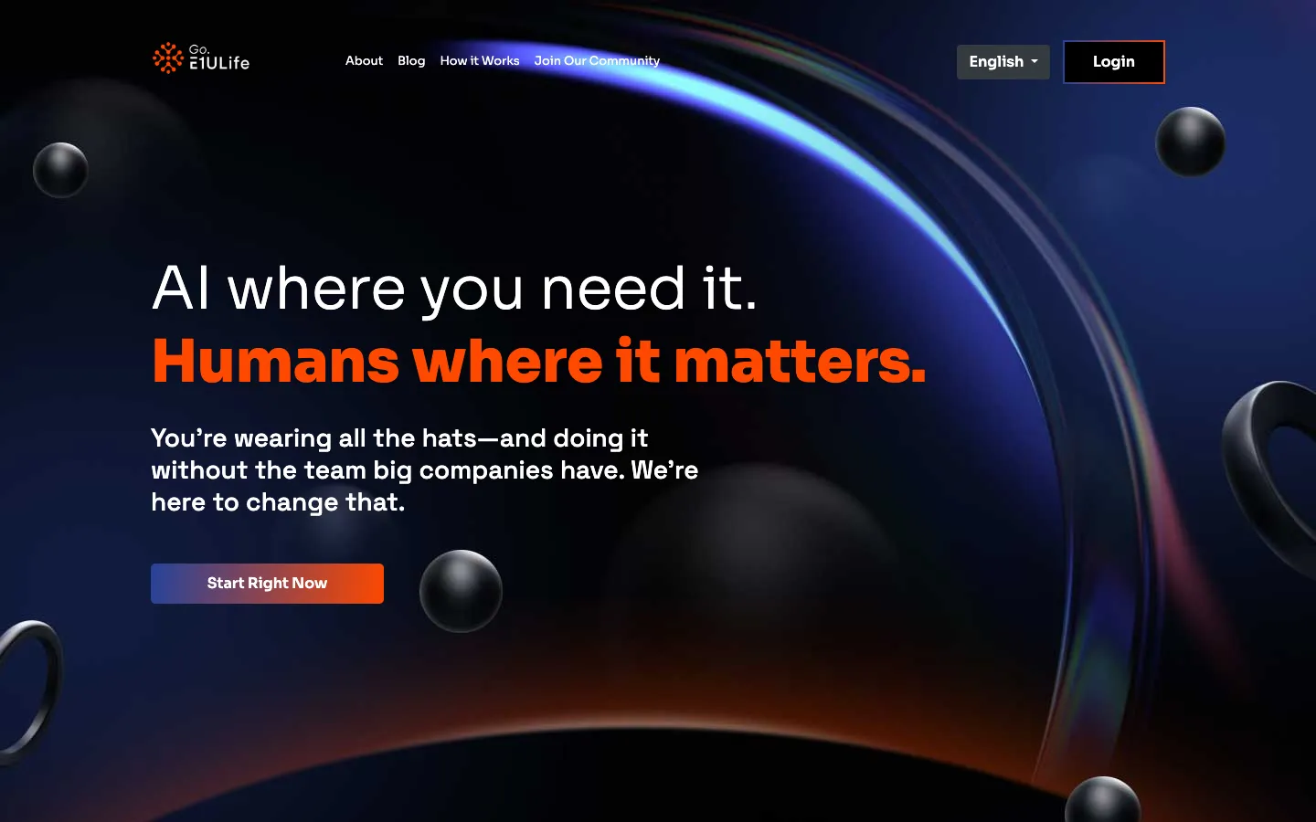Screenshot of the E1U Life All-in-one marketing platform homepage
