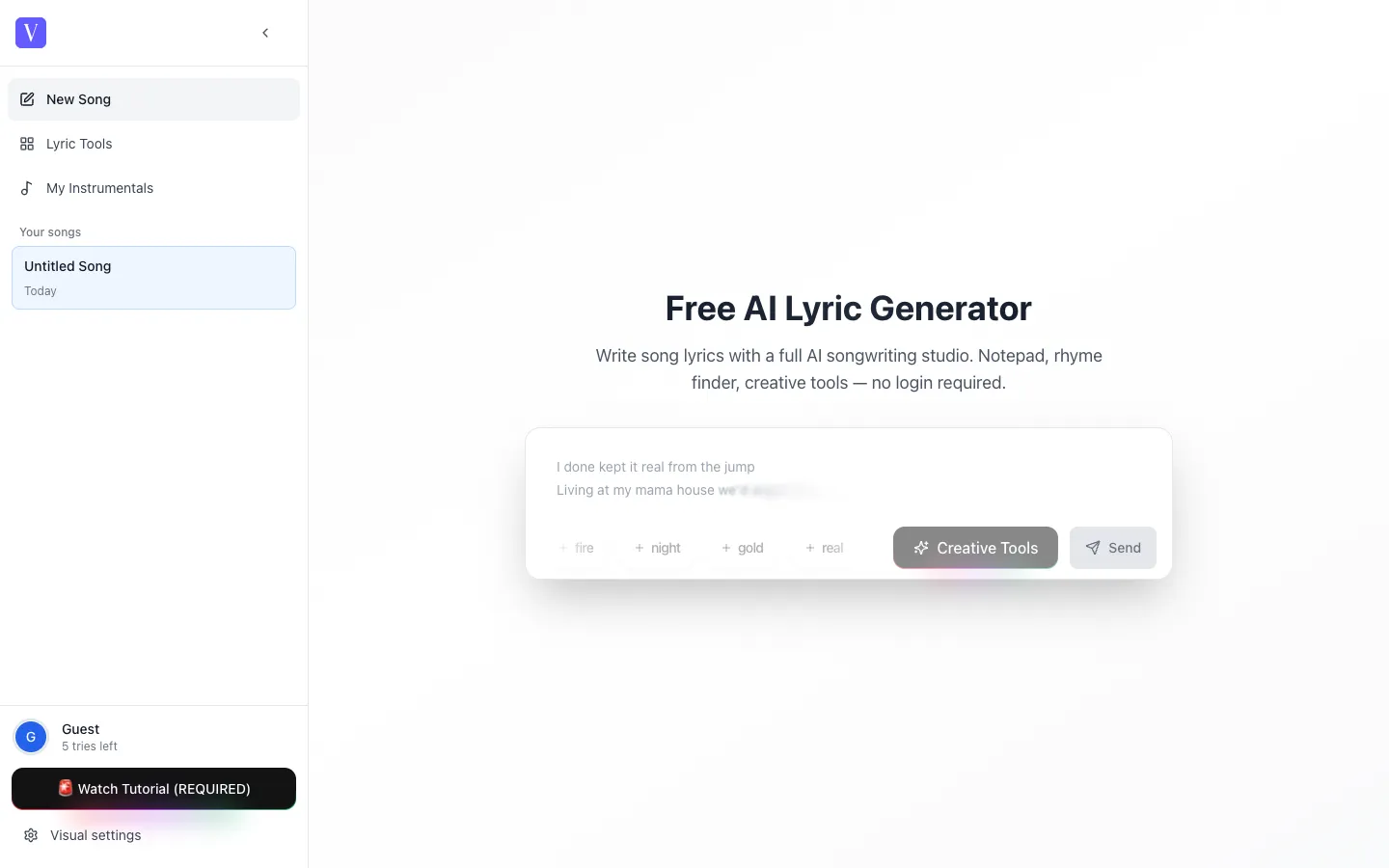 Screenshot of the Fye.ai - Ai Rap Assistant homepage