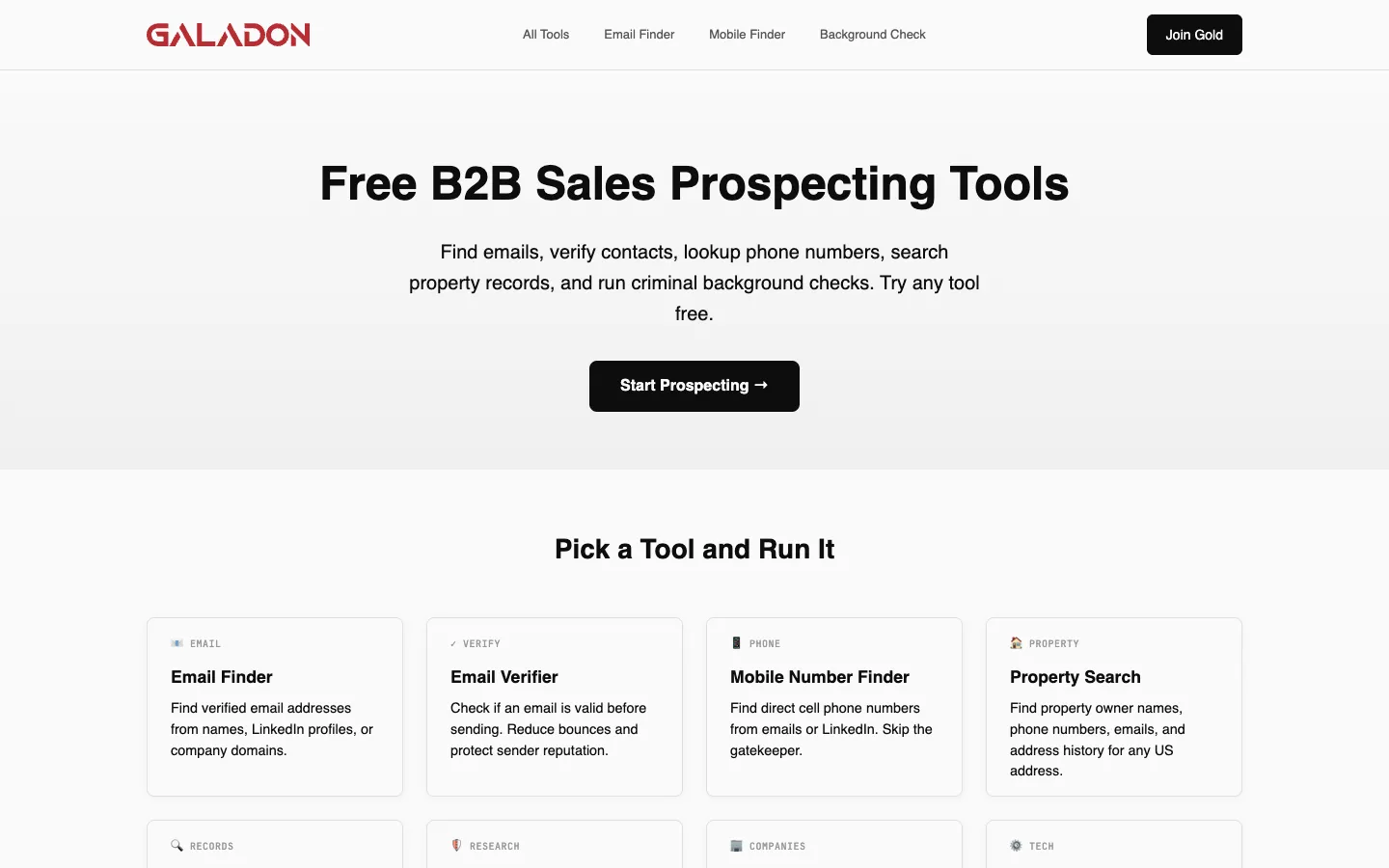 Screenshot of the Galadon homepage