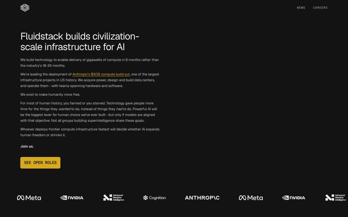 Screenshot of the FluidStack homepage