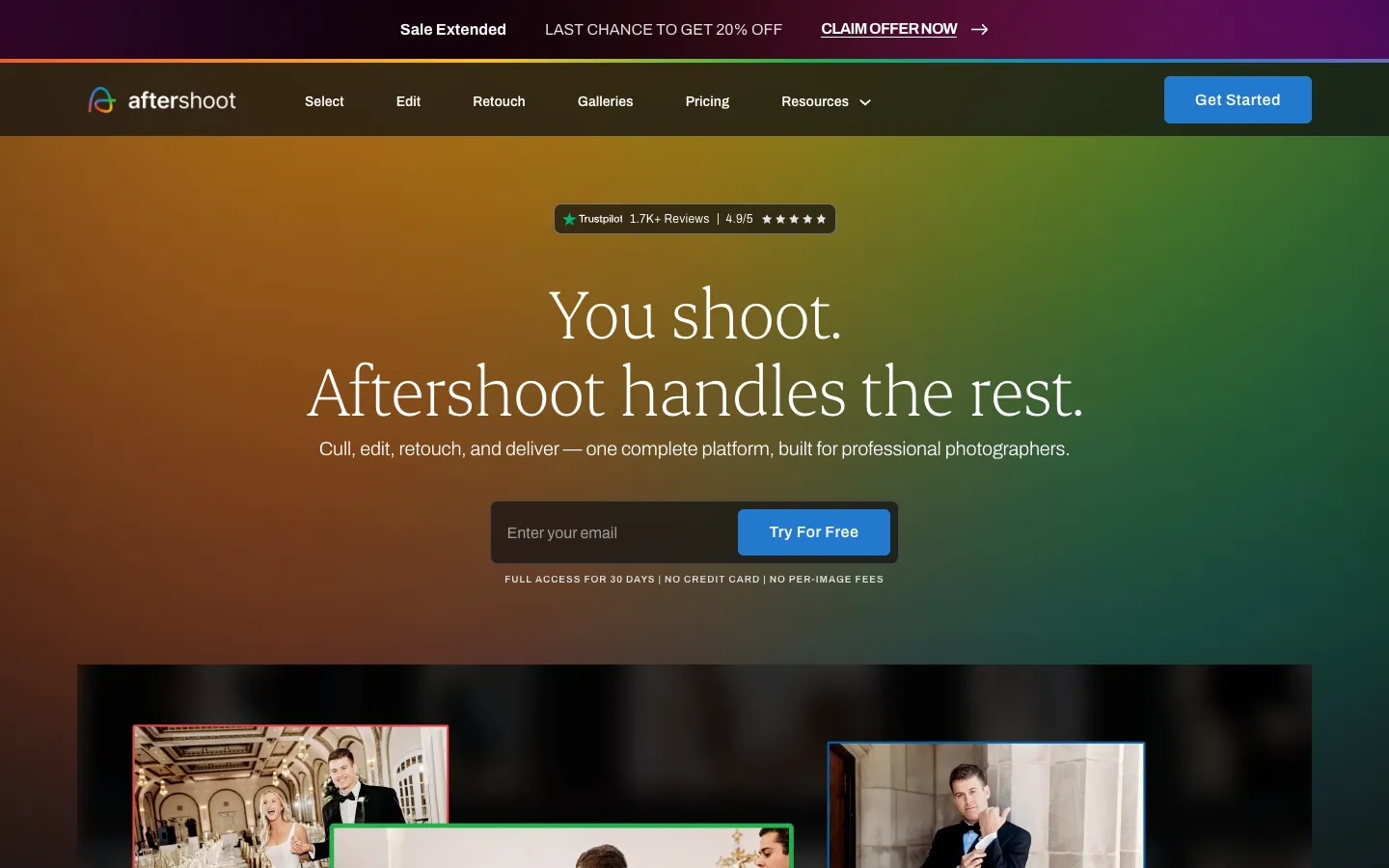 Screenshot of the Aftershoot homepage