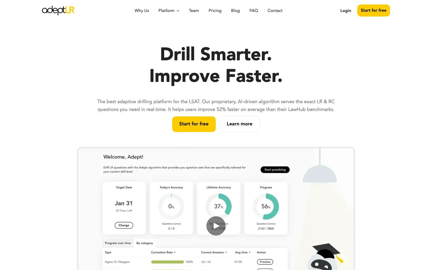 Screenshot of the AdeptLR homepage