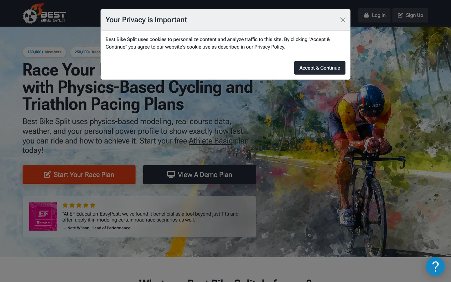 Screenshot of the Best Bike Split homepage