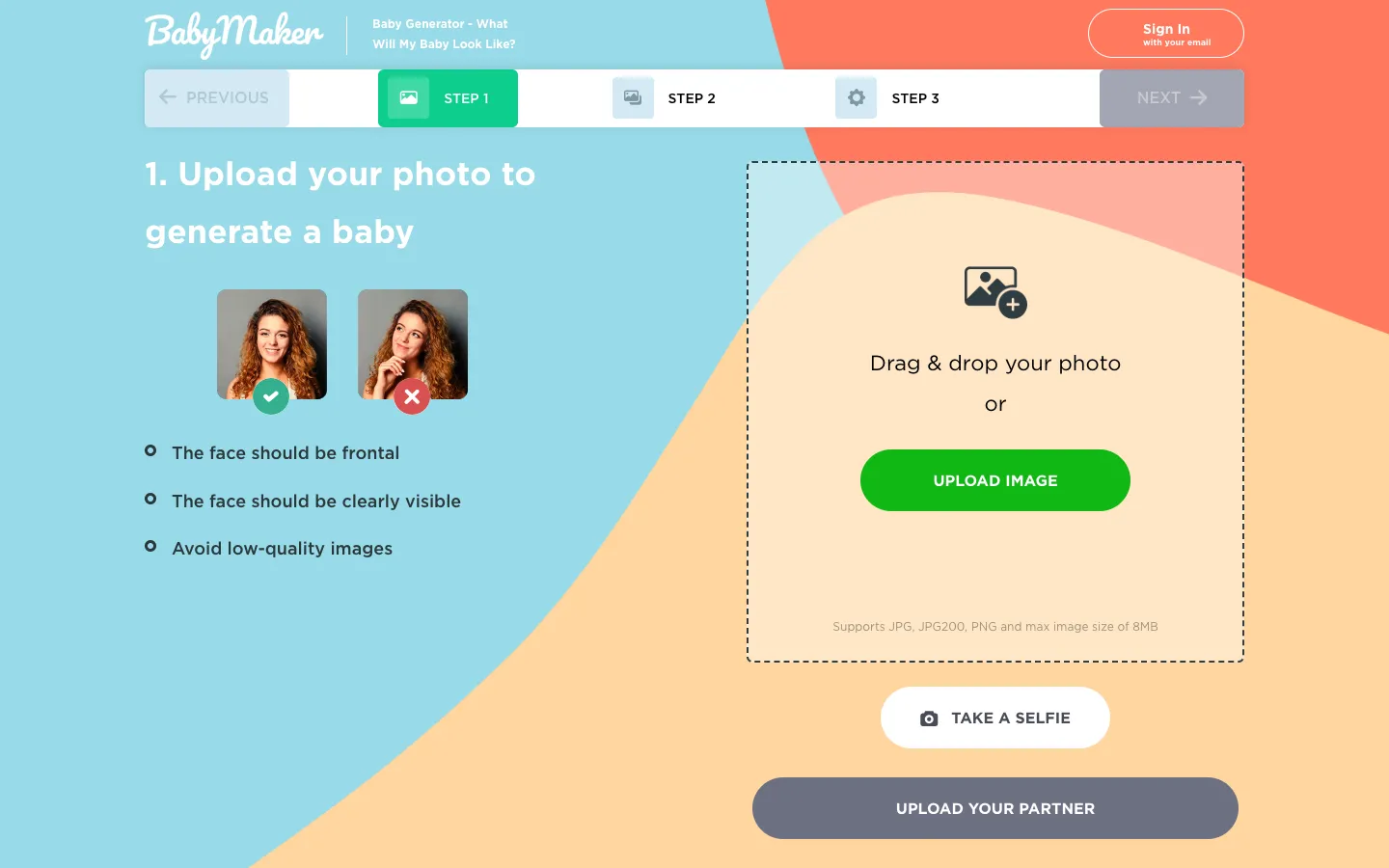 Screenshot of the Baby Maker & Baby Face Generator homepage