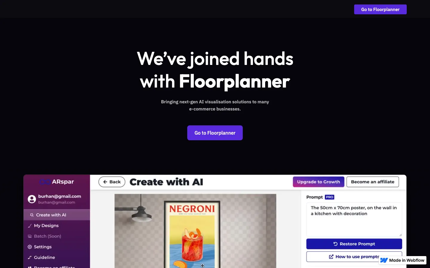 Screenshot of the ARspar homepage