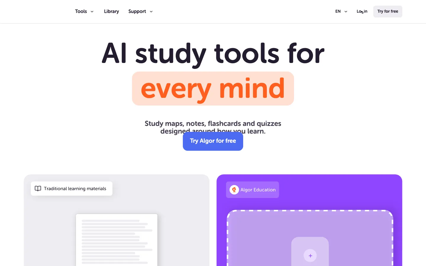 Screenshot of the Algor Education homepage