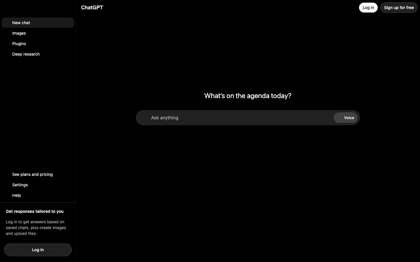 Screenshot of the ChatGPT homepage