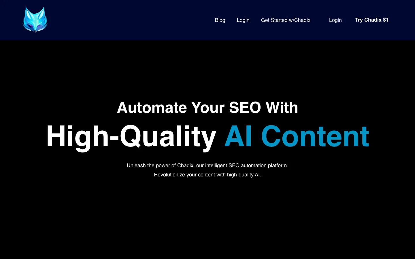 Screenshot of the Chadix homepage