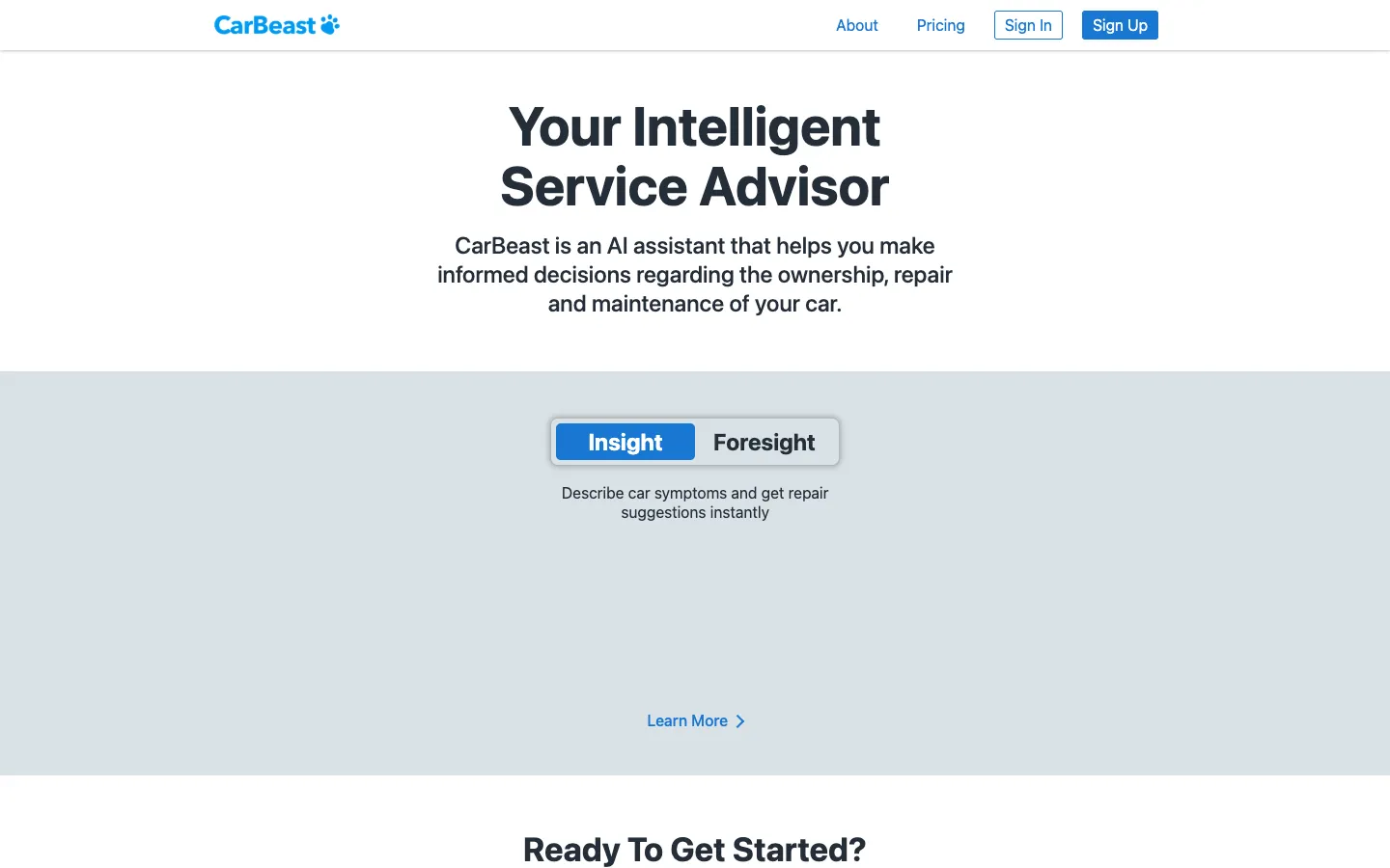 Screenshot of the CarBeast homepage