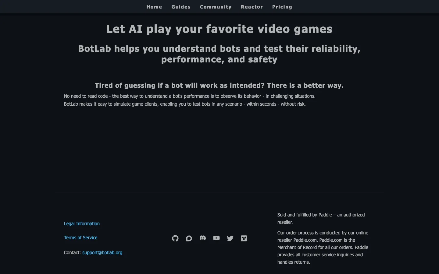 Screenshot of the BotLab homepage