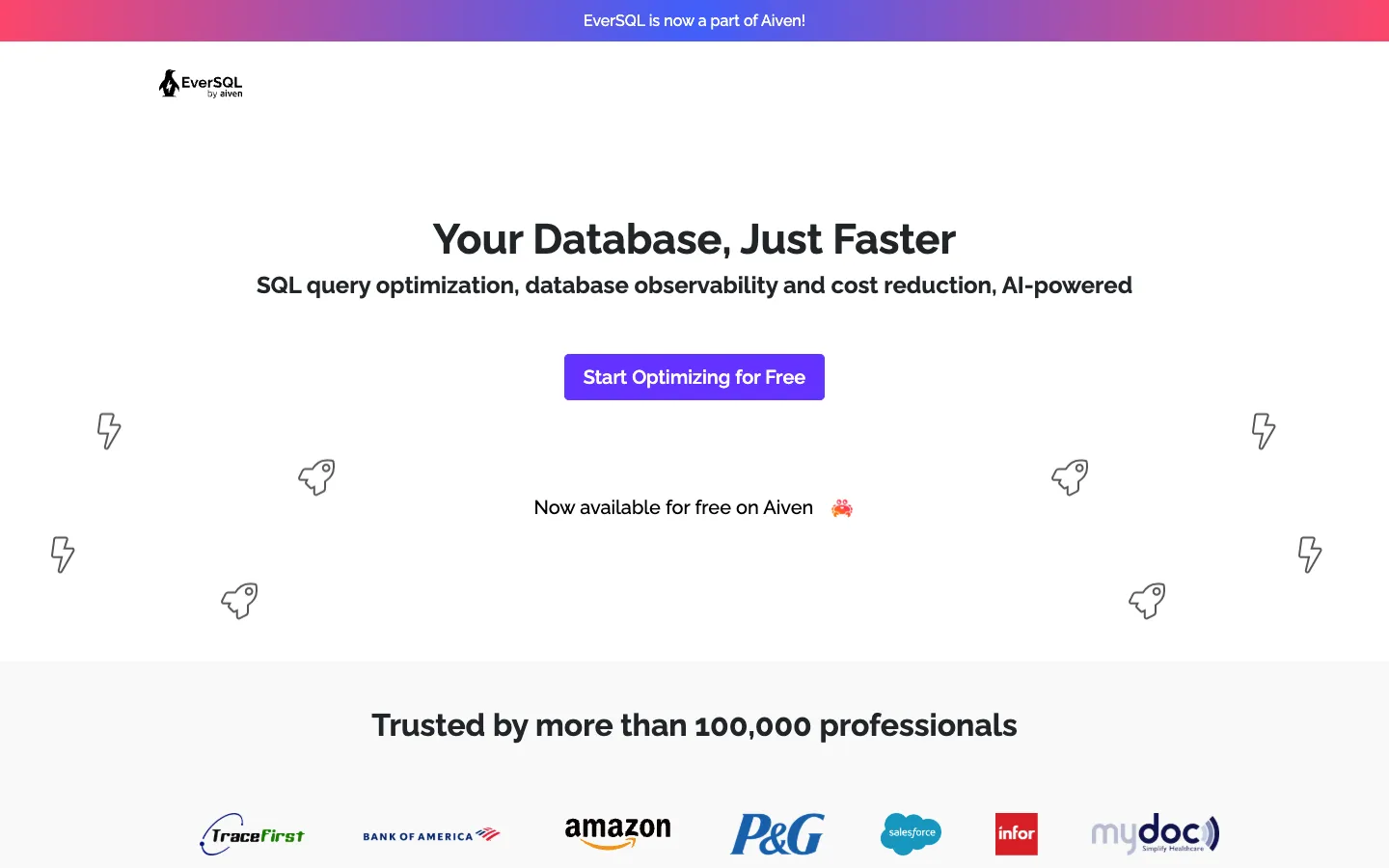 Screenshot of the EverSQL homepage