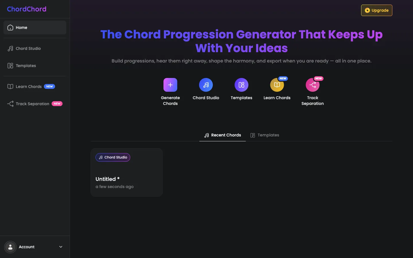 Screenshot of the ChordChord homepage