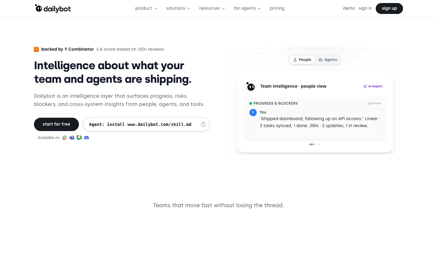 Screenshot of the DailyBot homepage