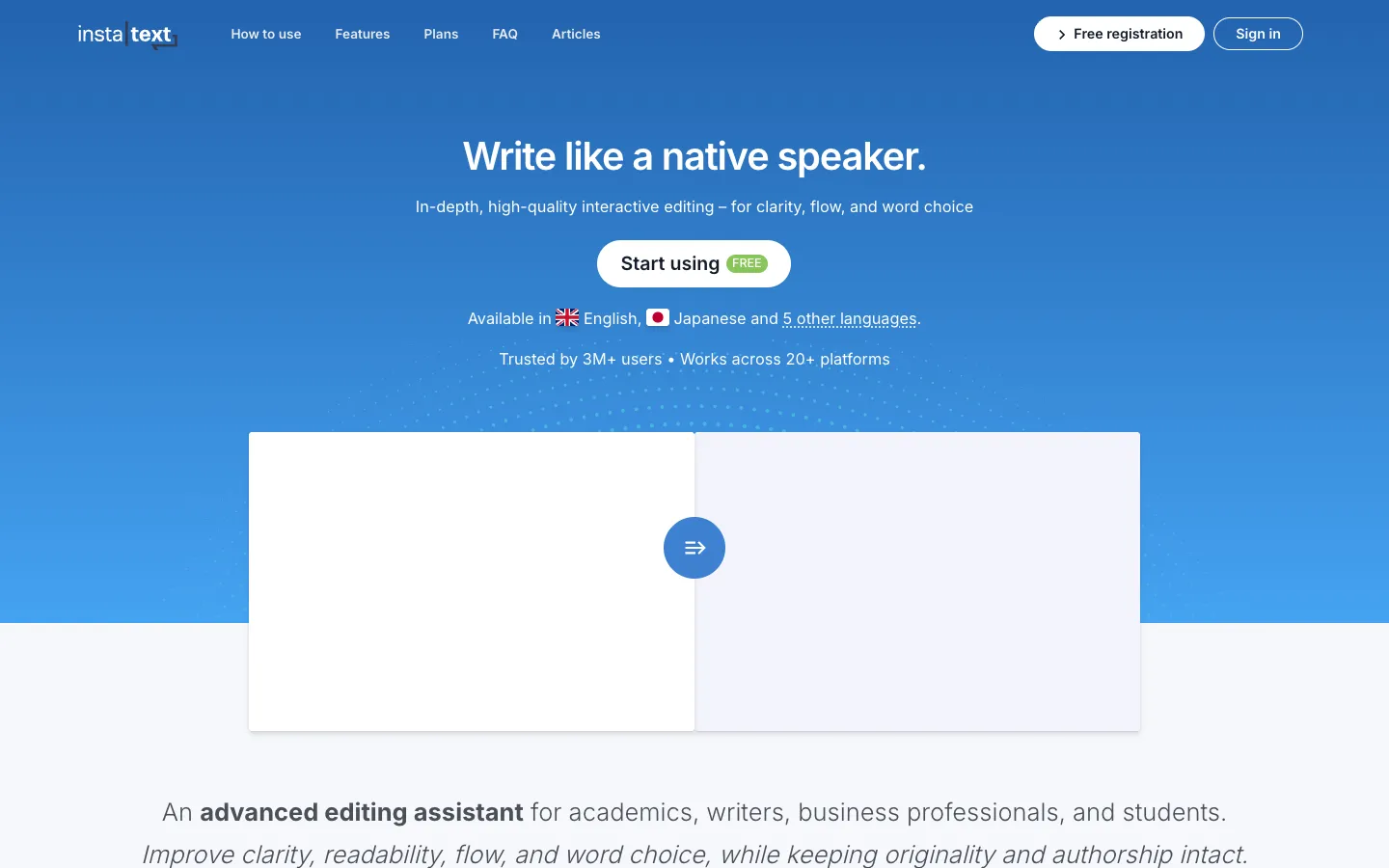 Screenshot of the InstaText homepage