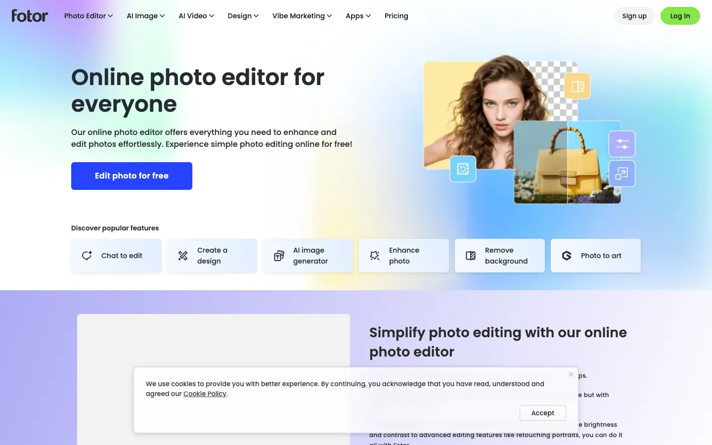 Screenshot of the Fotor homepage