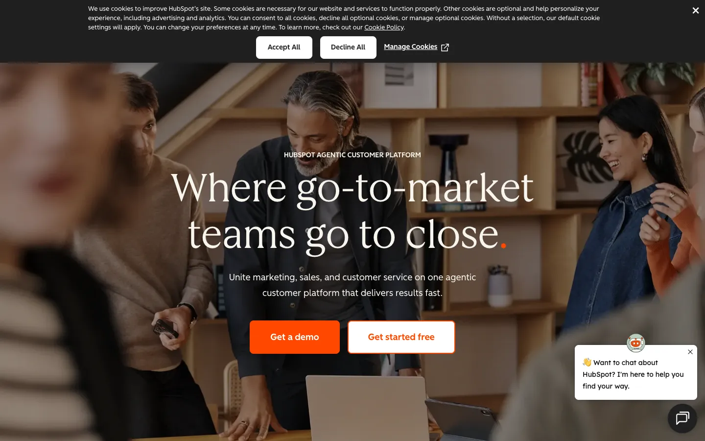 Screenshot of the HubSpot homepage