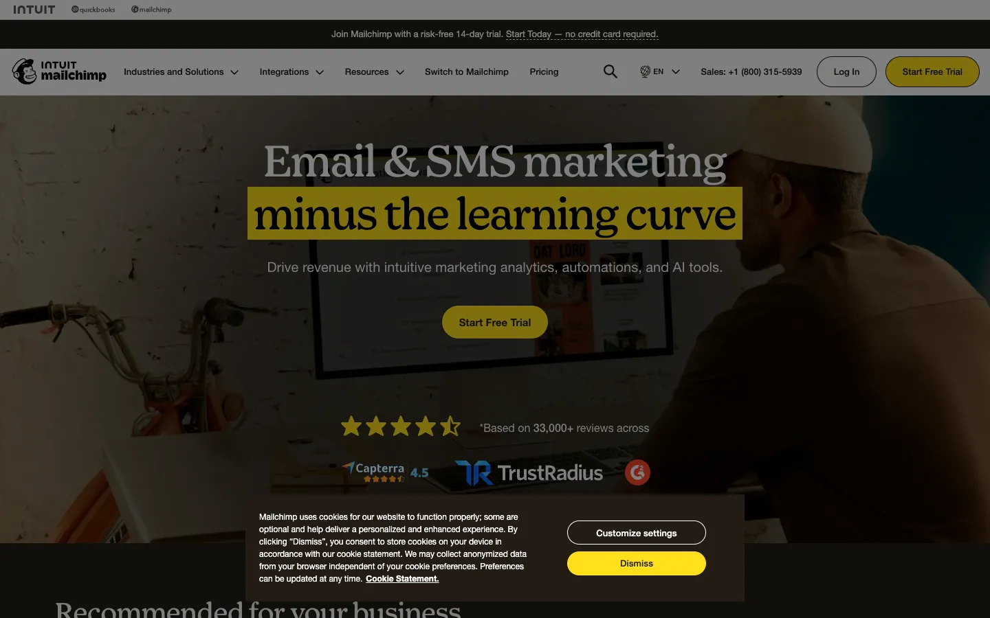Screenshot of the Mailchimp homepage