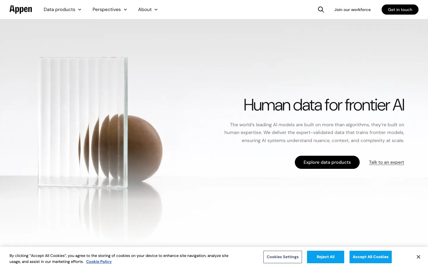 Screenshot of the Appen homepage