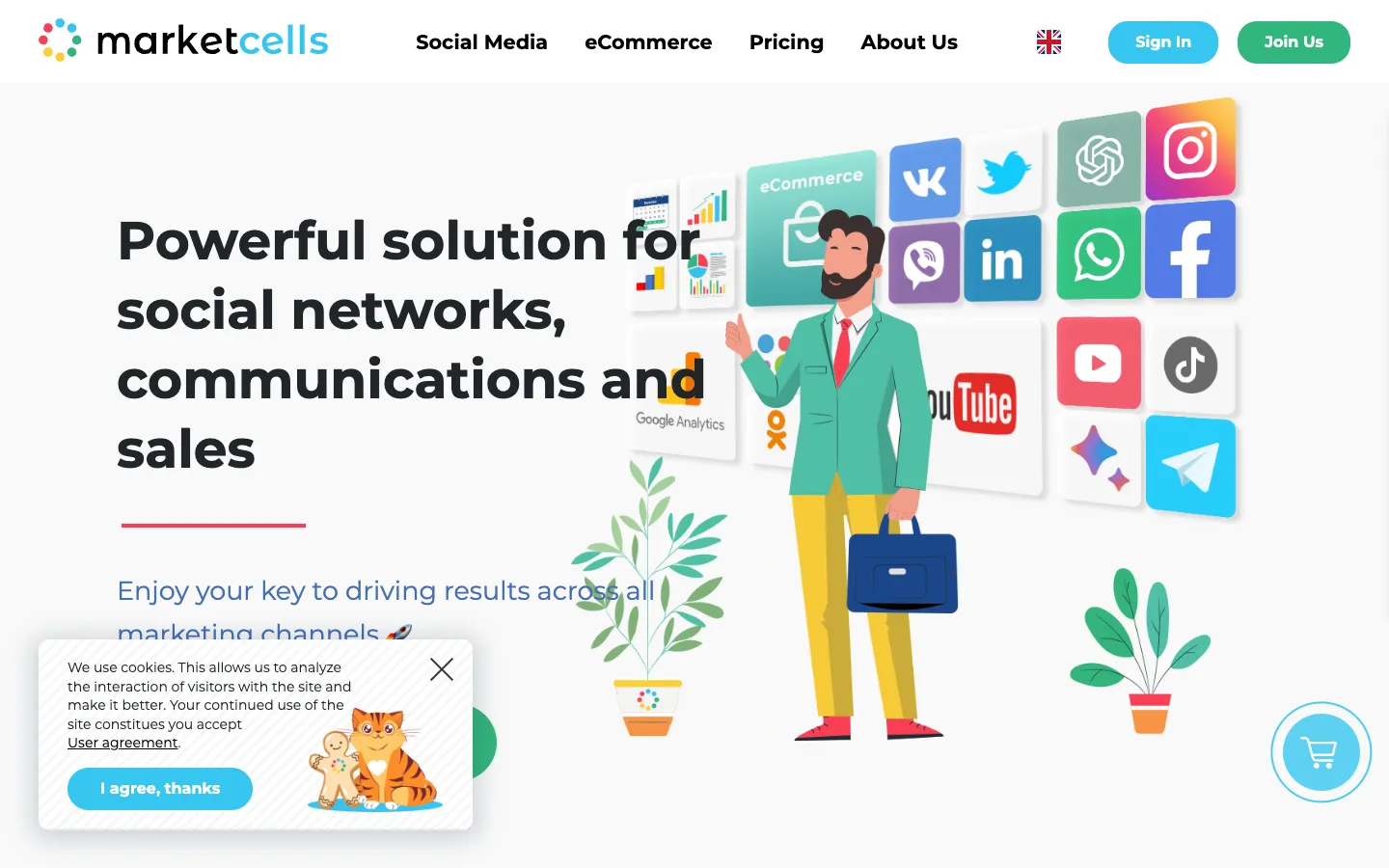 Screenshot of the Marketcells homepage