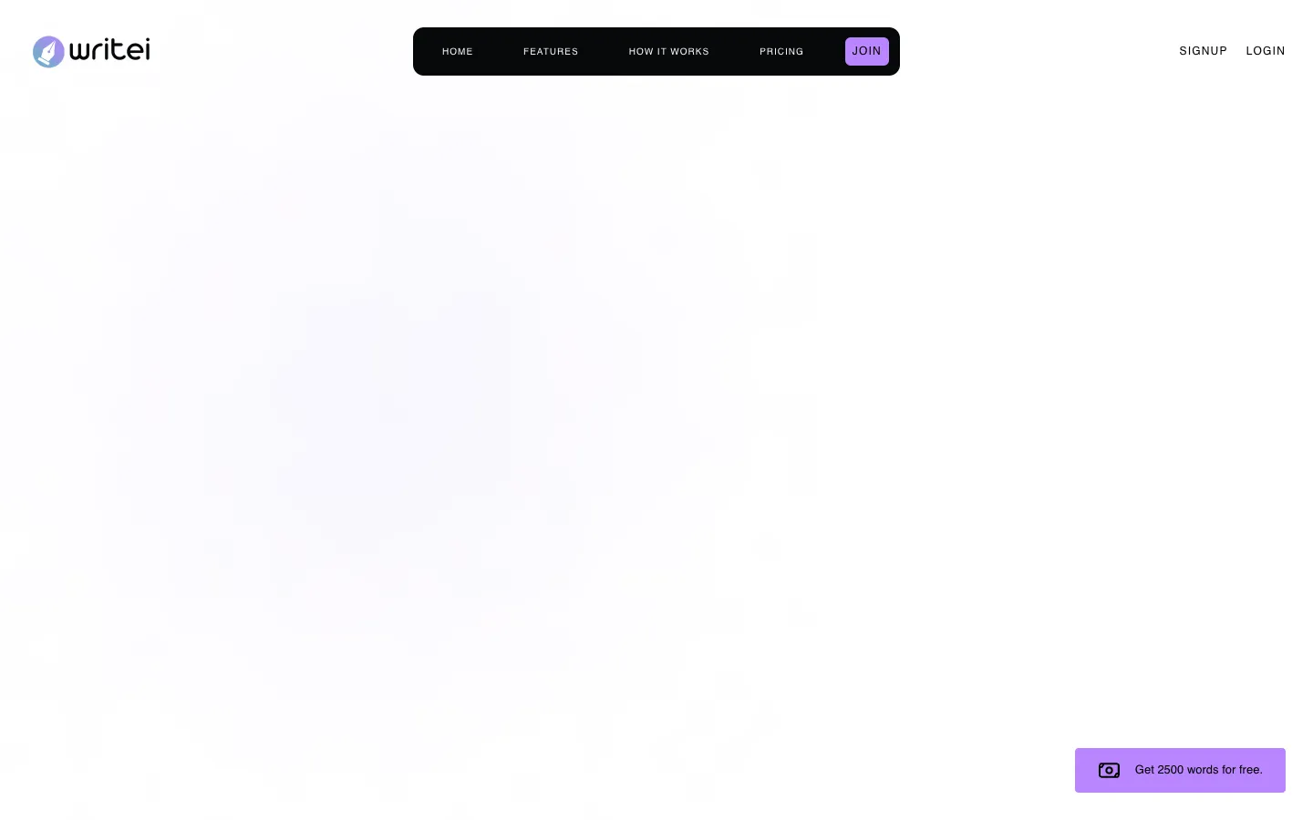 Screenshot of the Writei homepage