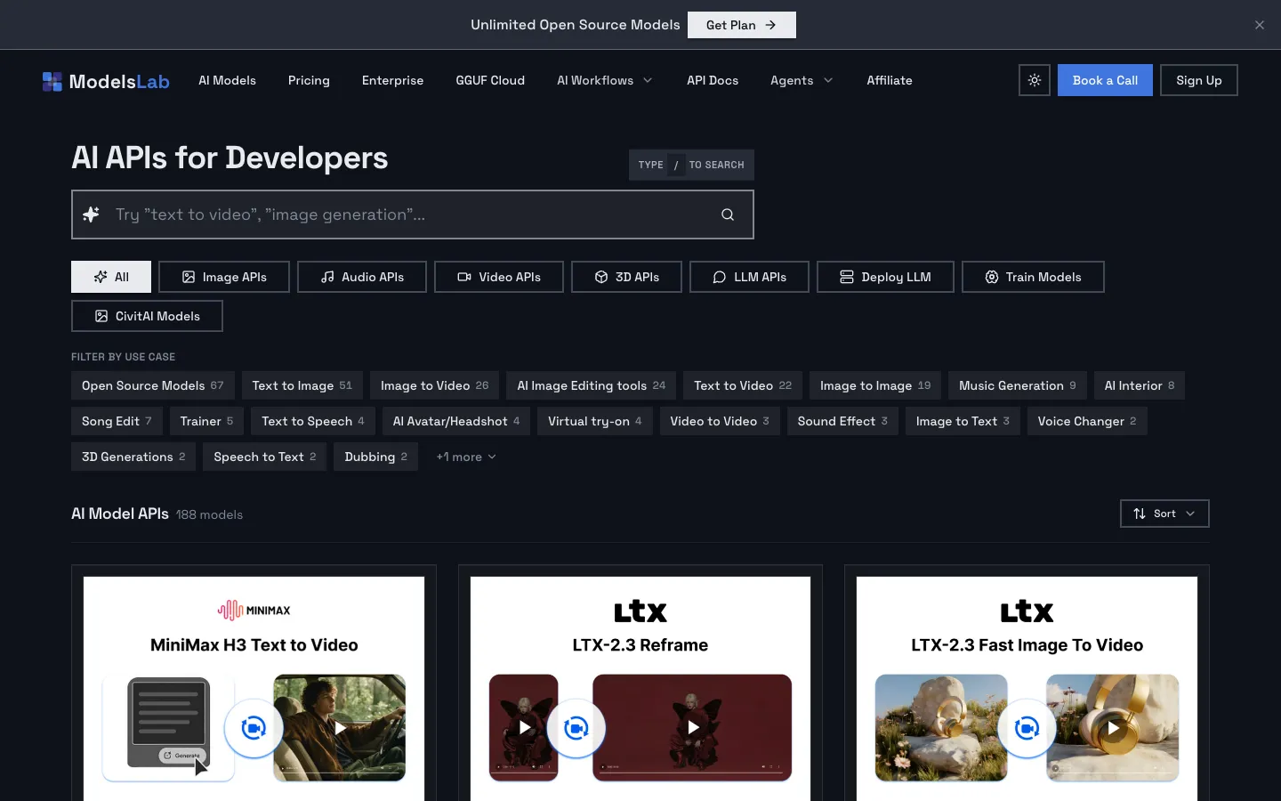 Screenshot of the ModelsLab homepage