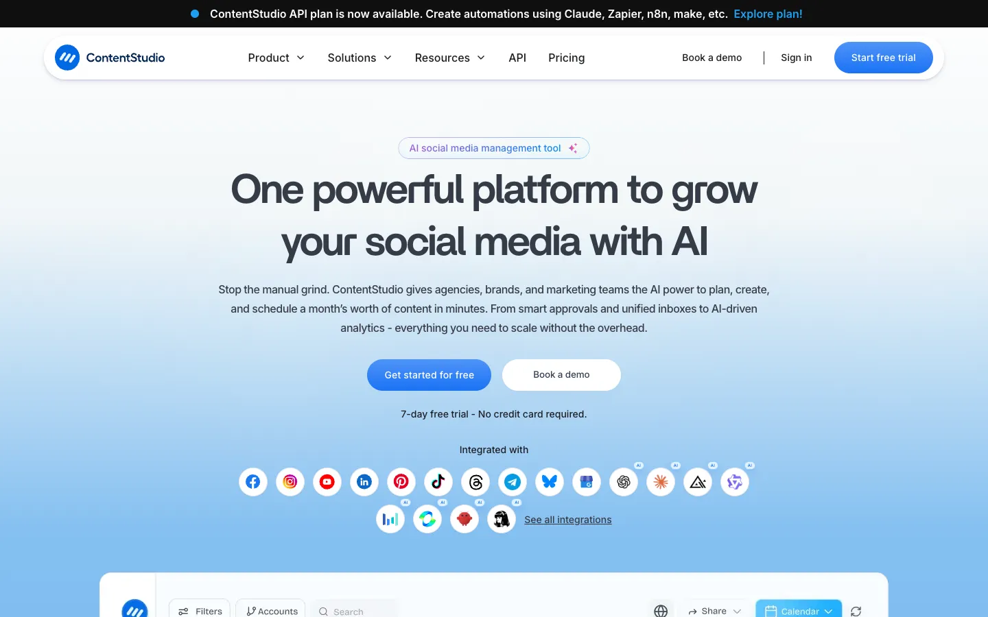 Screenshot of the ContentStudio homepage
