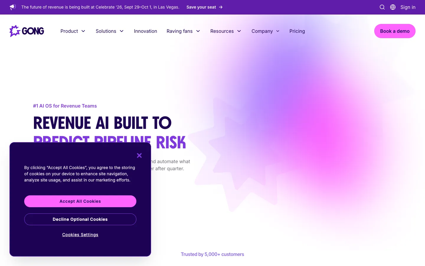 Screenshot of the Gong - Revenue Intelligence Platform homepage