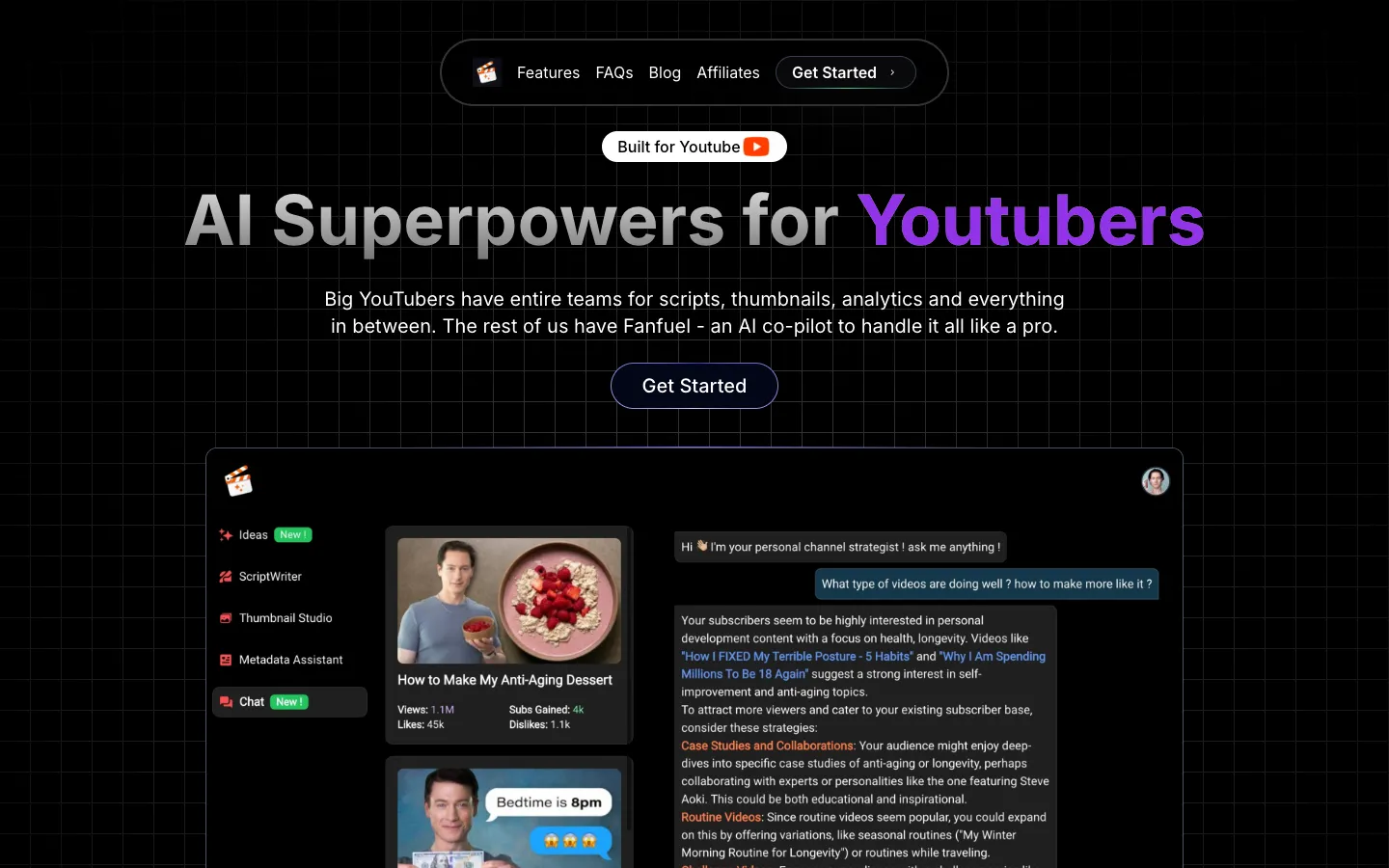 Screenshot of the Fanfuel homepage
