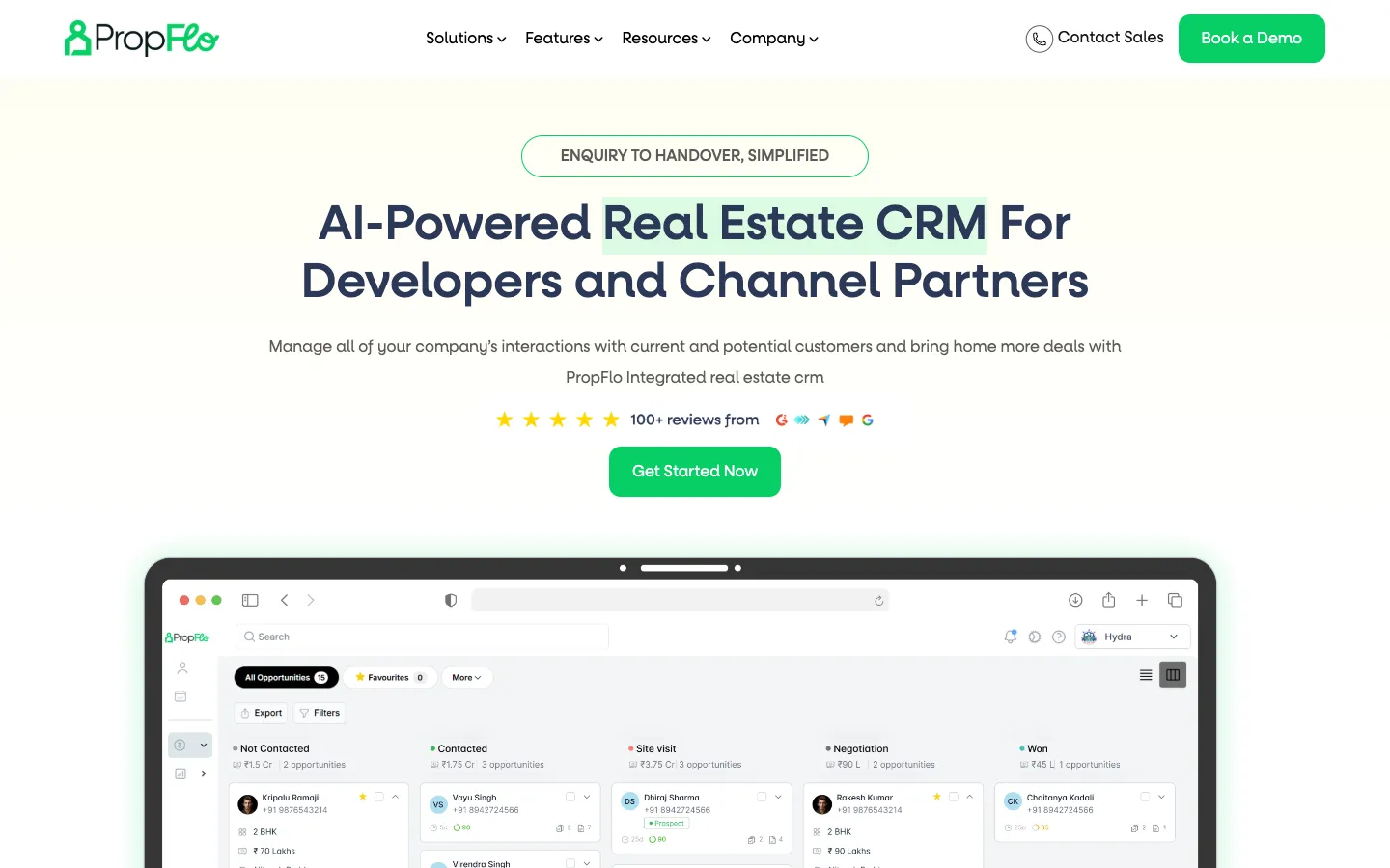 Screenshot of the PropFlo homepage