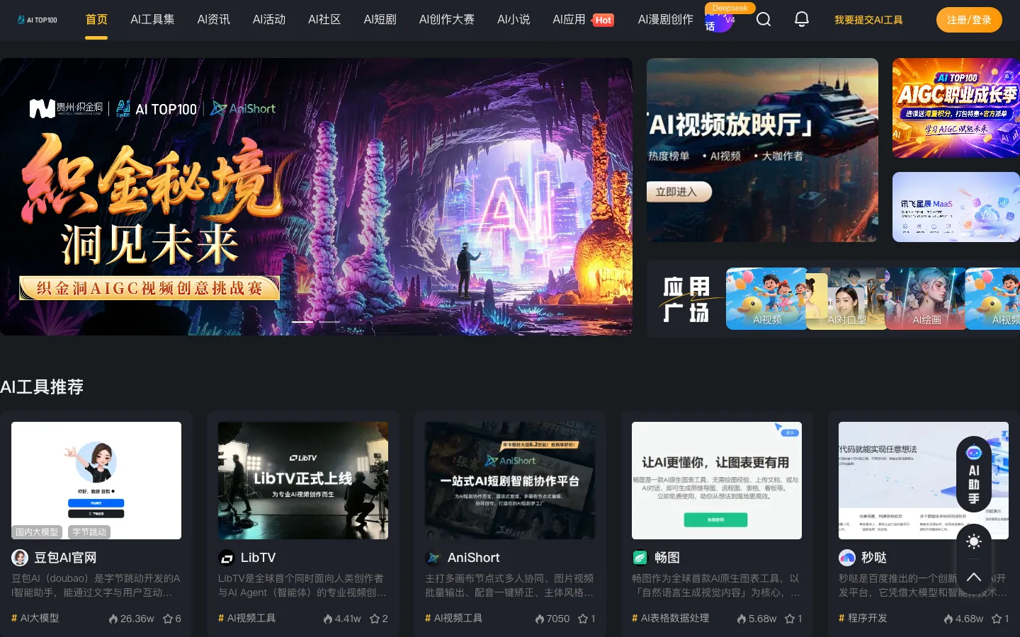 Screenshot of the AI Top100 homepage
