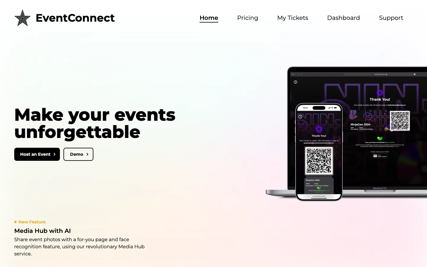 Screenshot of the EventConnect homepage