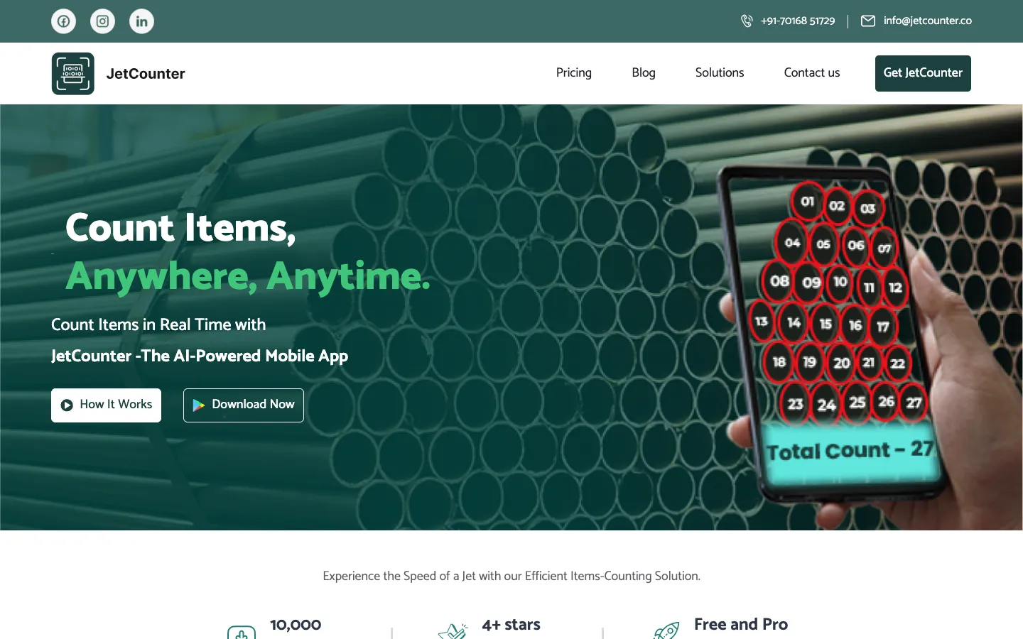 Screenshot of the Jetcounter homepage