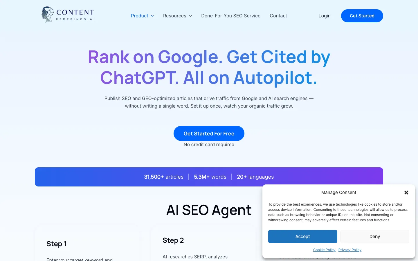 Screenshot of the Content Redefined homepage