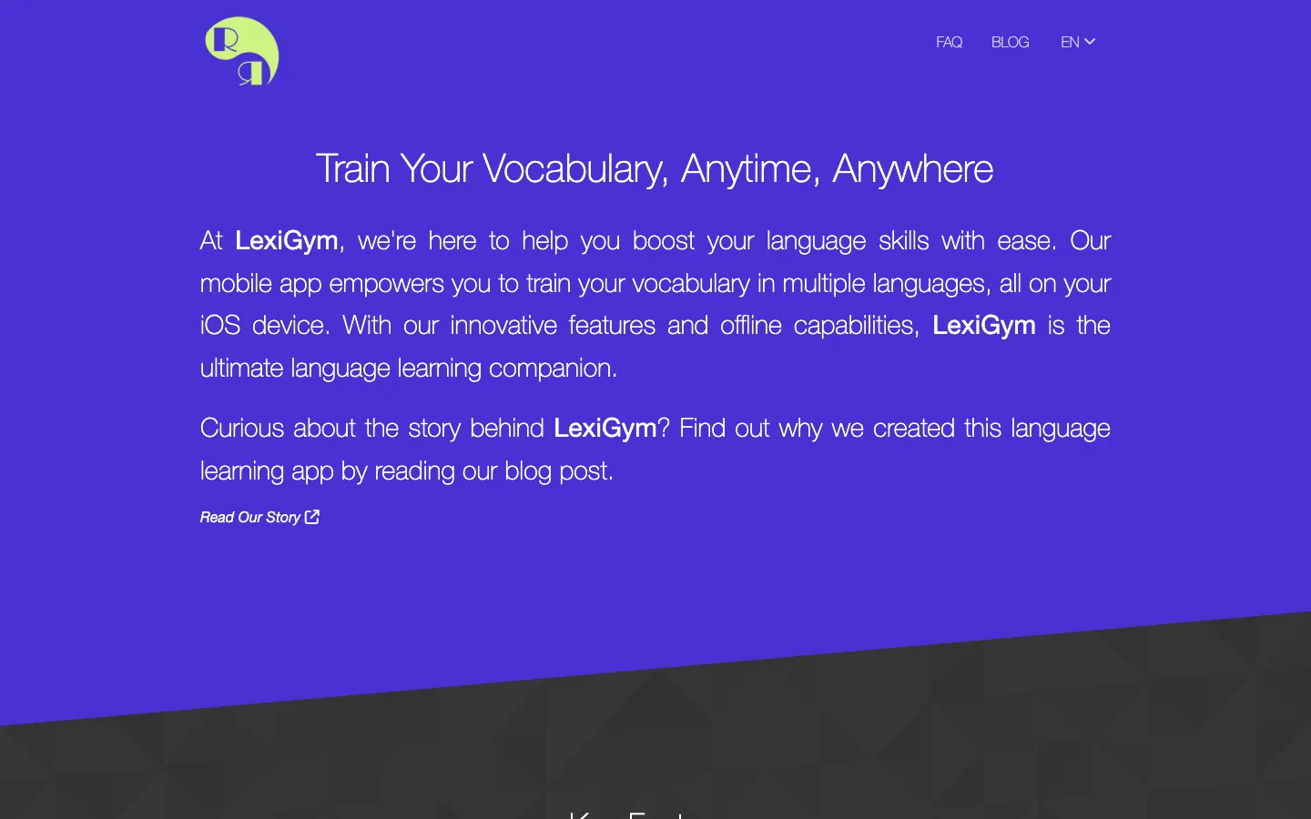 Screenshot of the LexiGym homepage