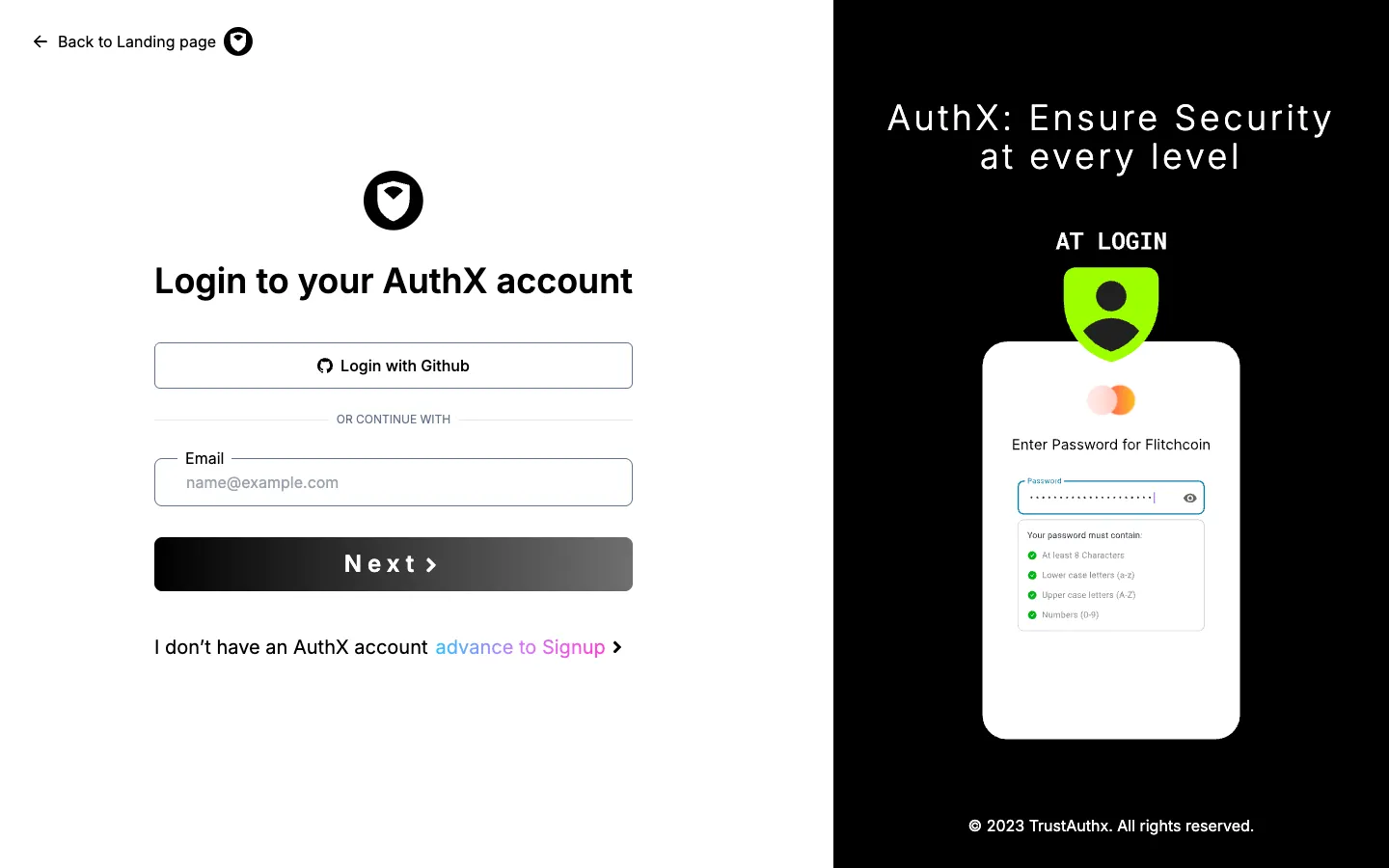 Screenshot of the TrustAuthX homepage