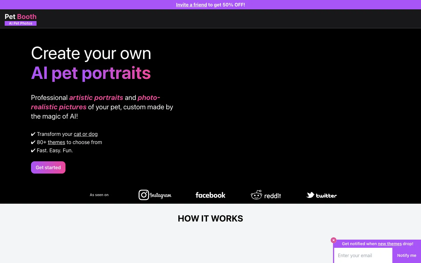 Screenshot of the Pet Booth: AI Pet Photos homepage