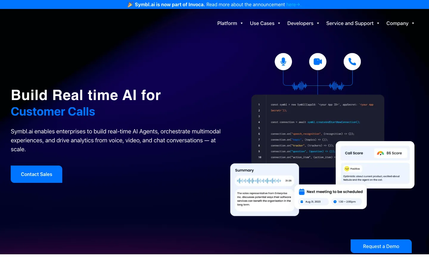 Screenshot of the Symbl.ai homepage