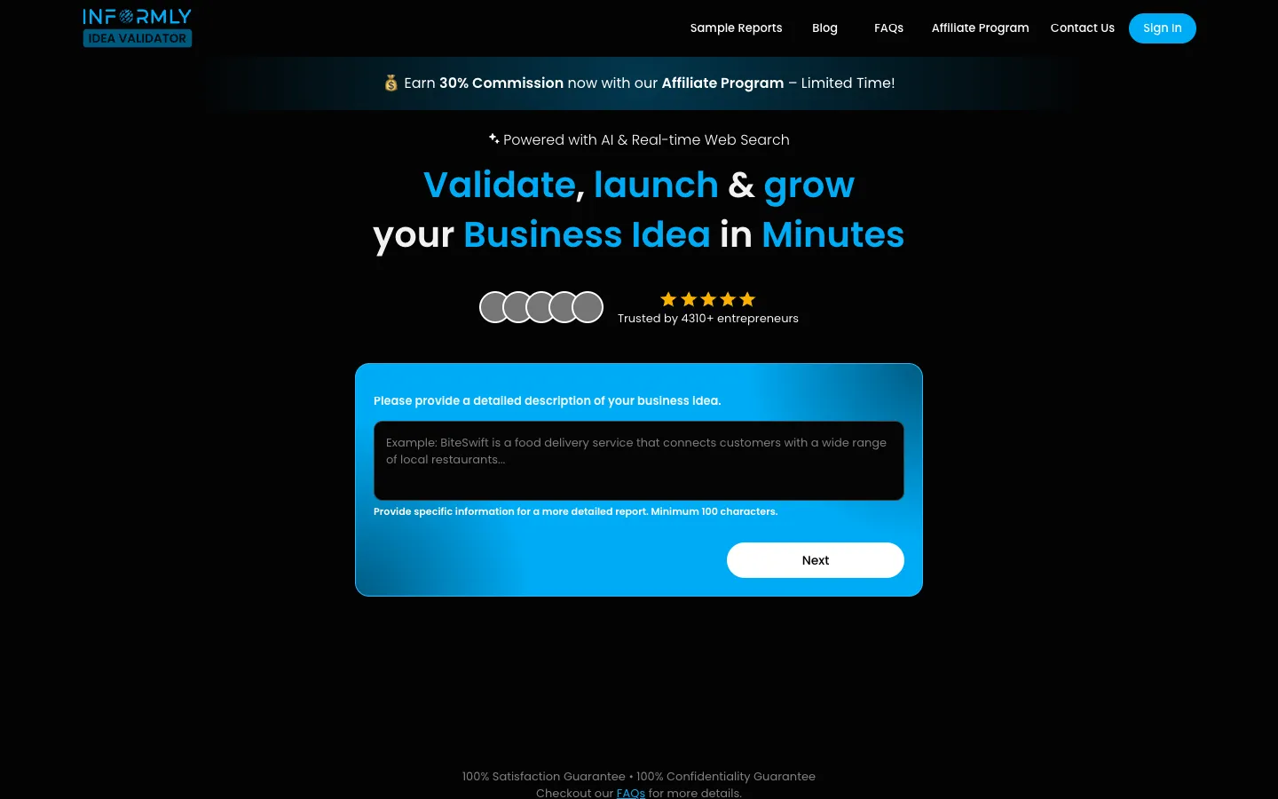 Screenshot of the Informly homepage