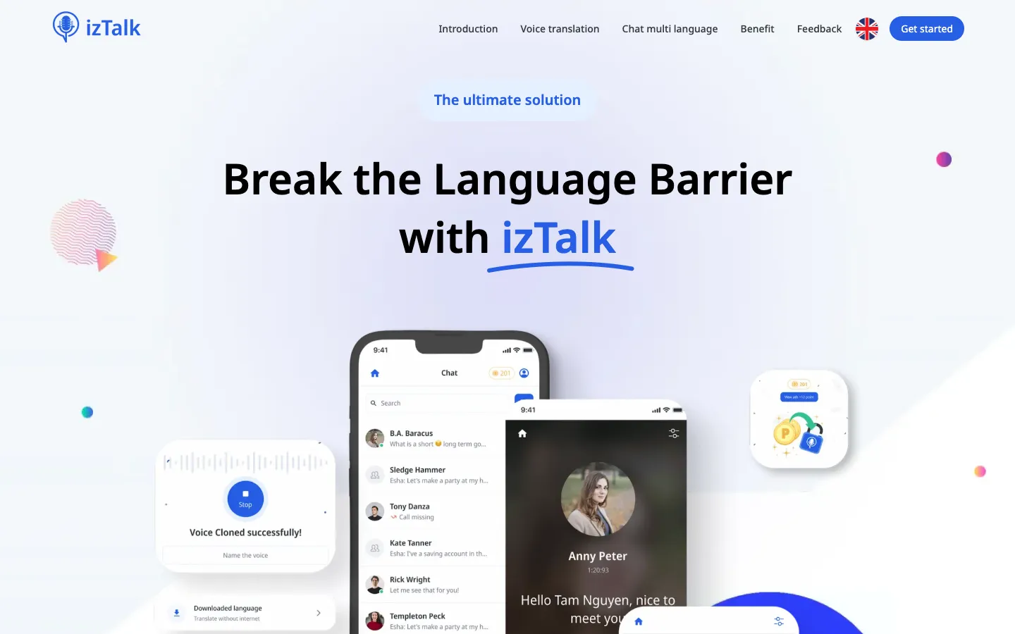 Screenshot of the izTalk homepage