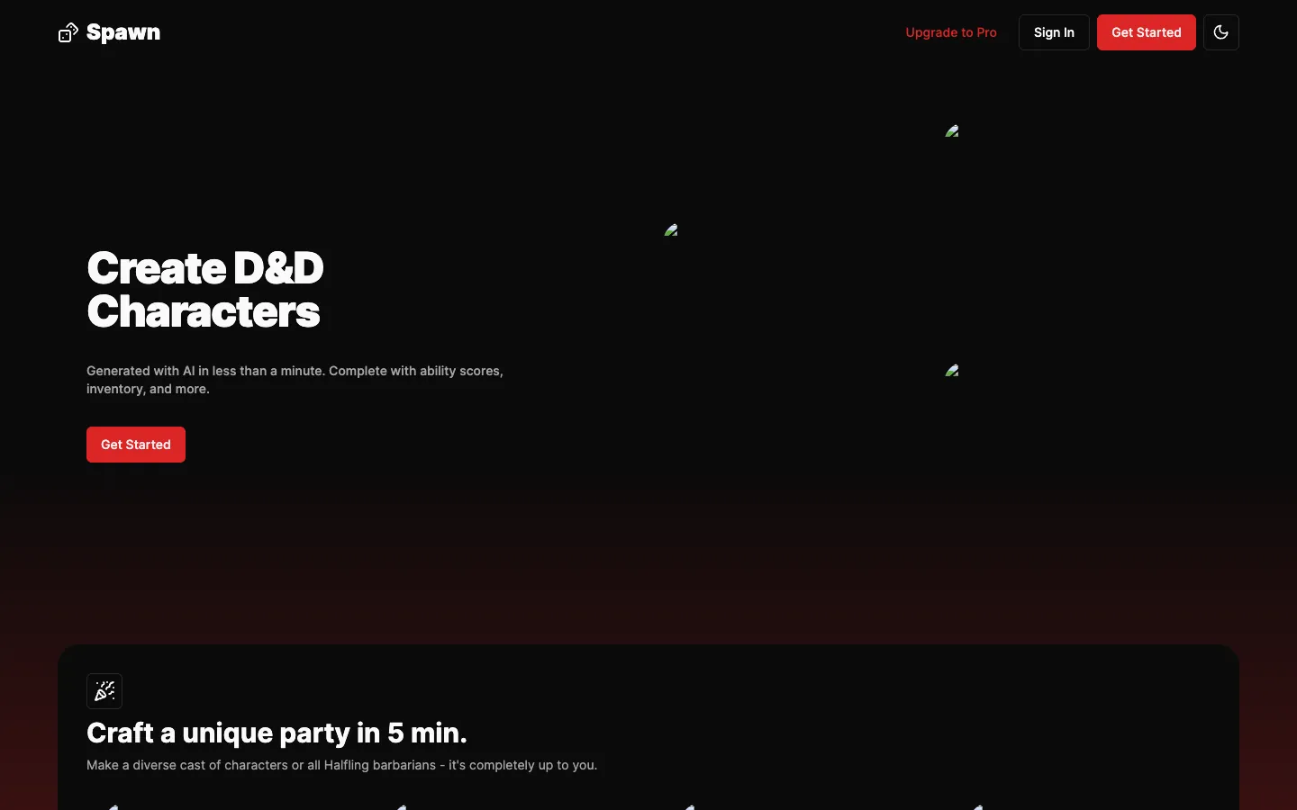Screenshot of the Spawn homepage