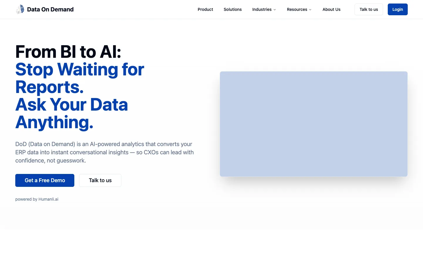 Screenshot of the Data On Demand homepage