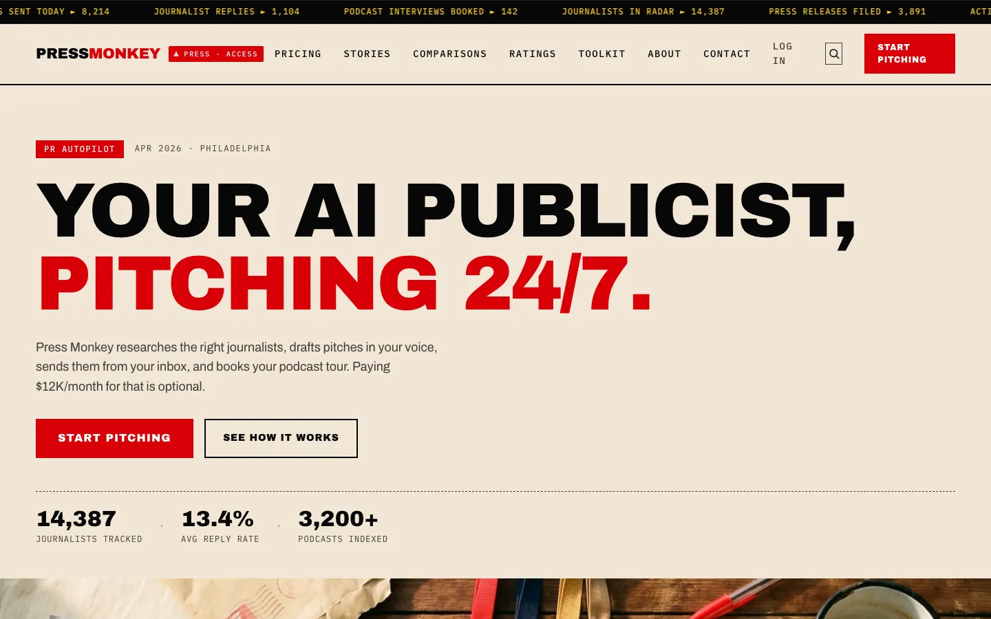 Screenshot of the PressMonkey homepage