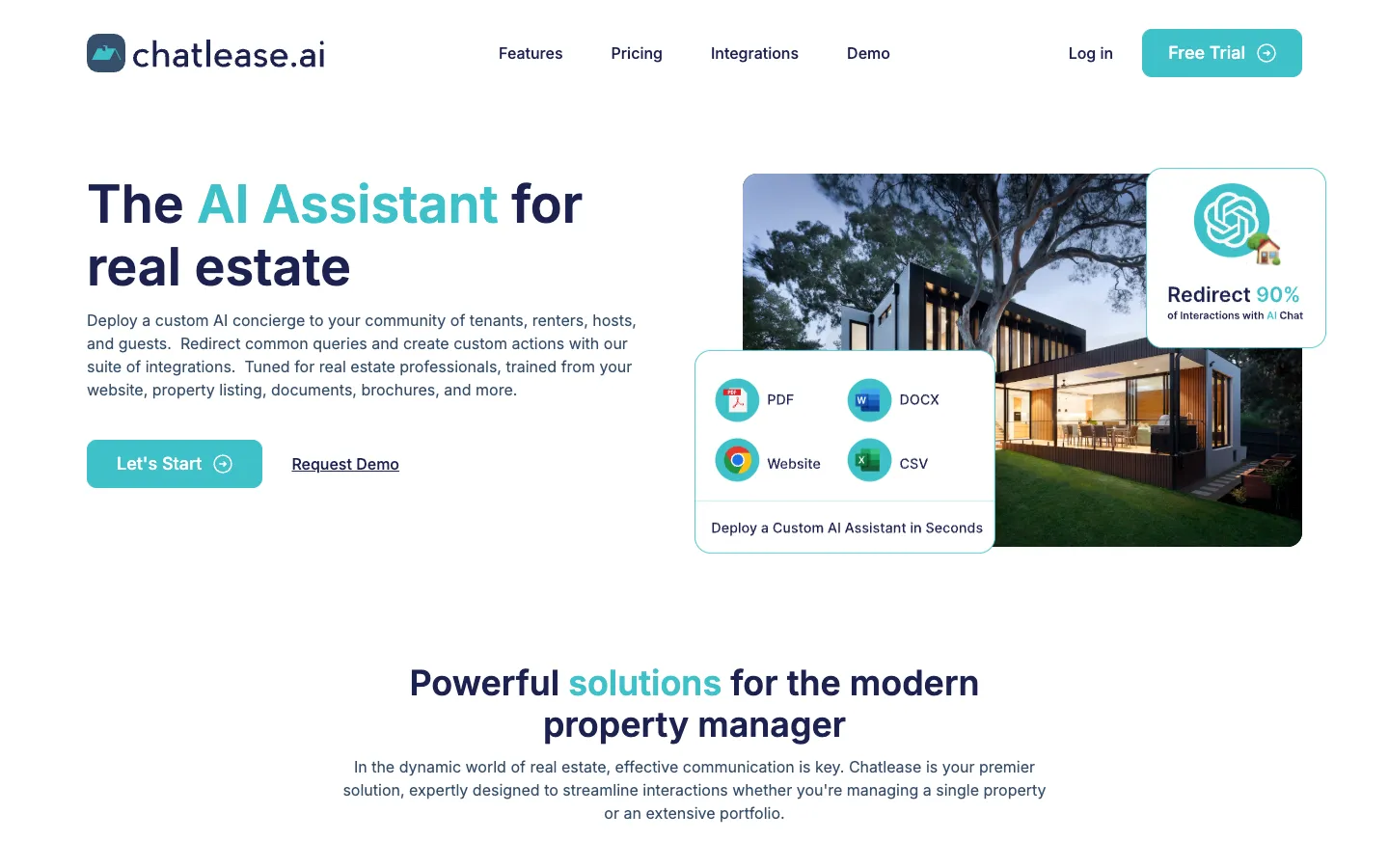 Screenshot of the Chatlease homepage