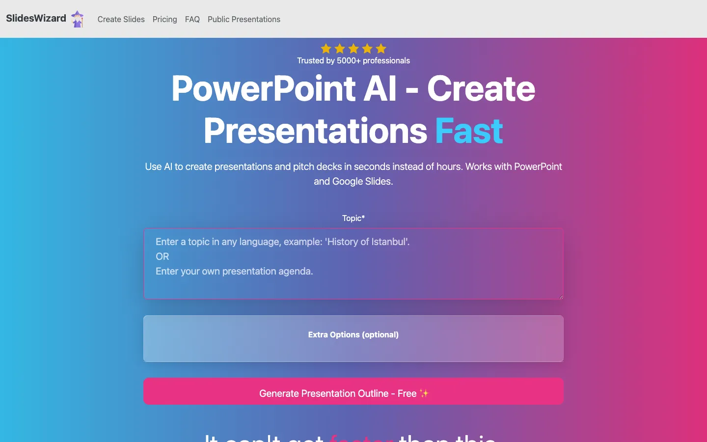 Screenshot of the SlidesWizard.io homepage