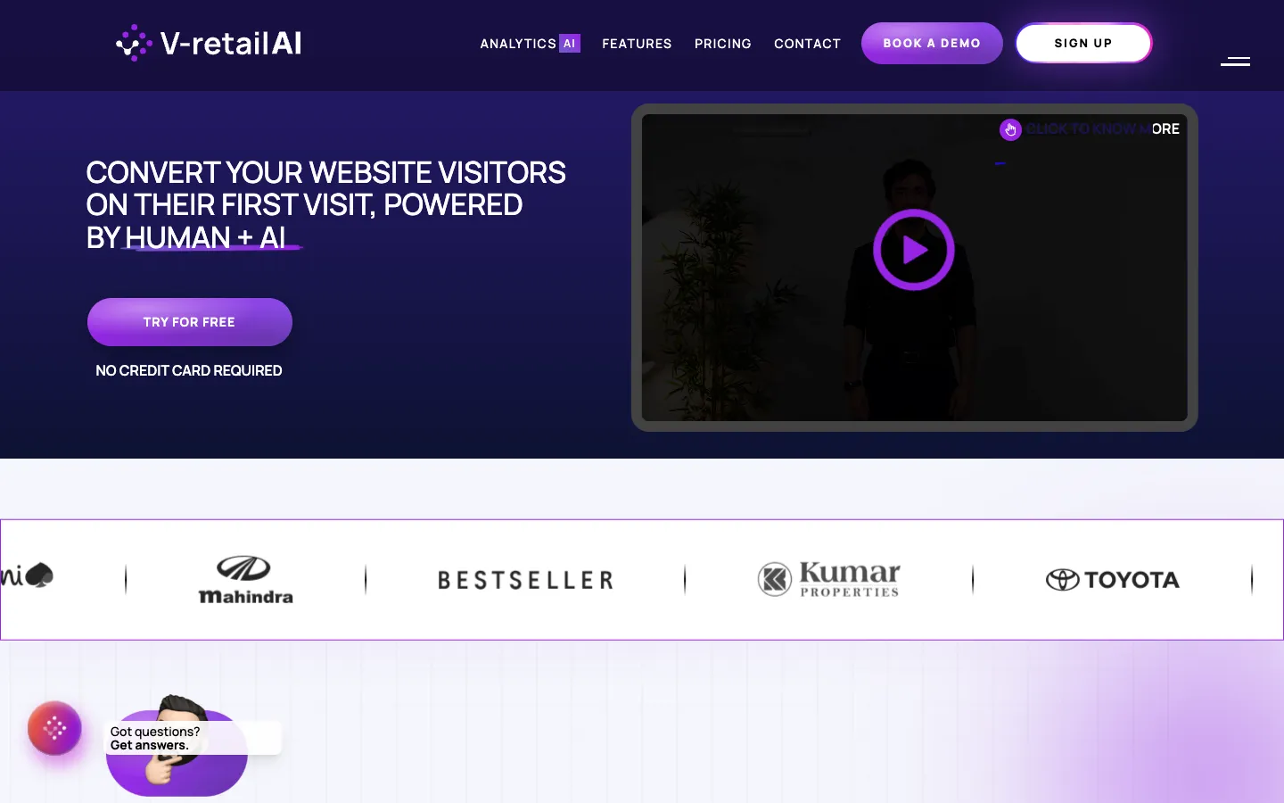Screenshot of the V-retail homepage