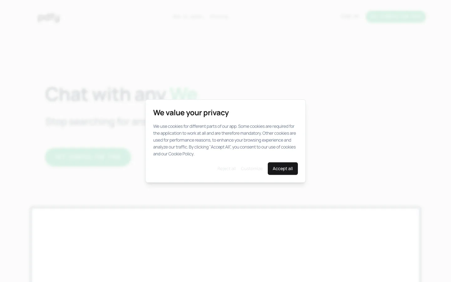Screenshot of the pdfy homepage