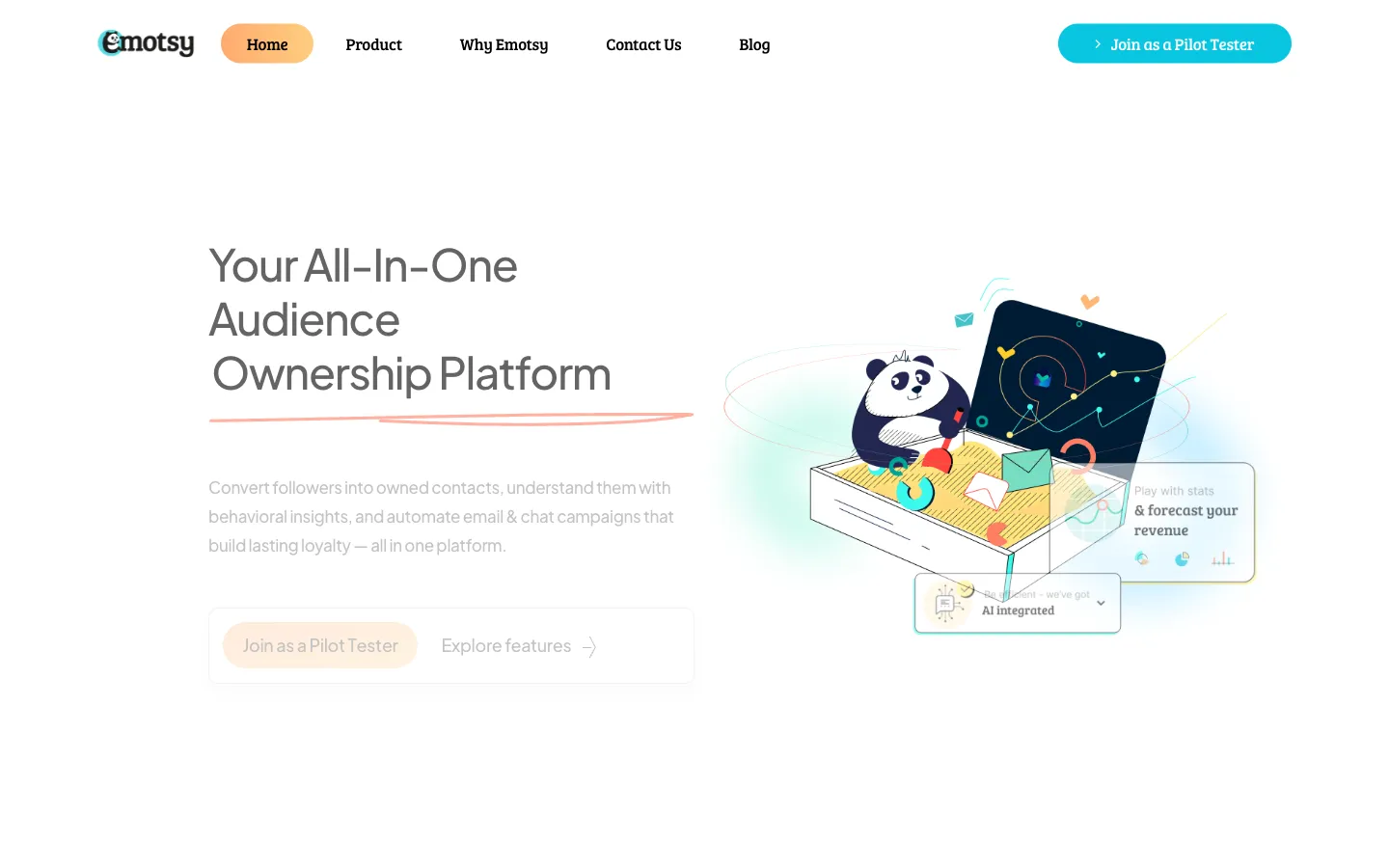 Screenshot of the Emotsy homepage