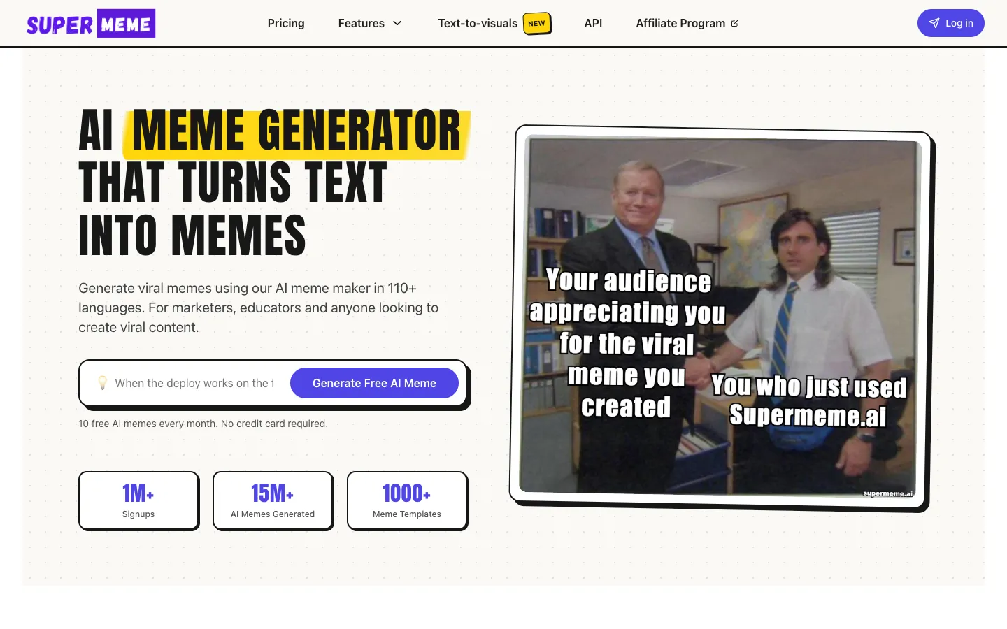 Screenshot of the Super Meme homepage