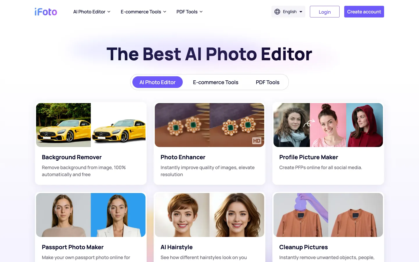Screenshot of the iFoto homepage